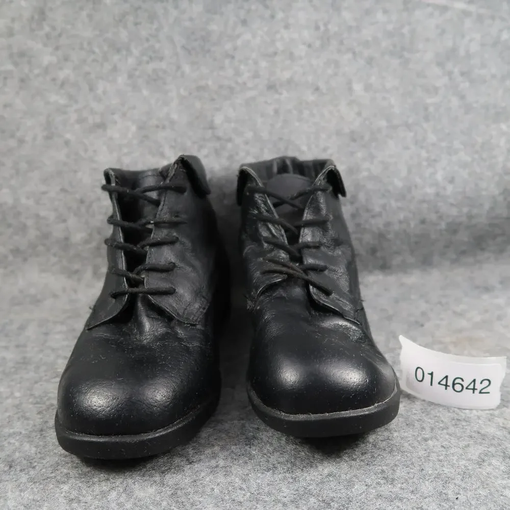 Step Up Shoes Womens 7W Ankle Boots Lace Up Leather Bootie Comfort Black Retro